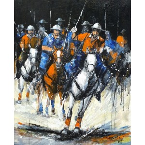 Naeem Rind, 24 x 30 Inch, Acrylic on Canvas, Polo Painting, AC-NAR-039